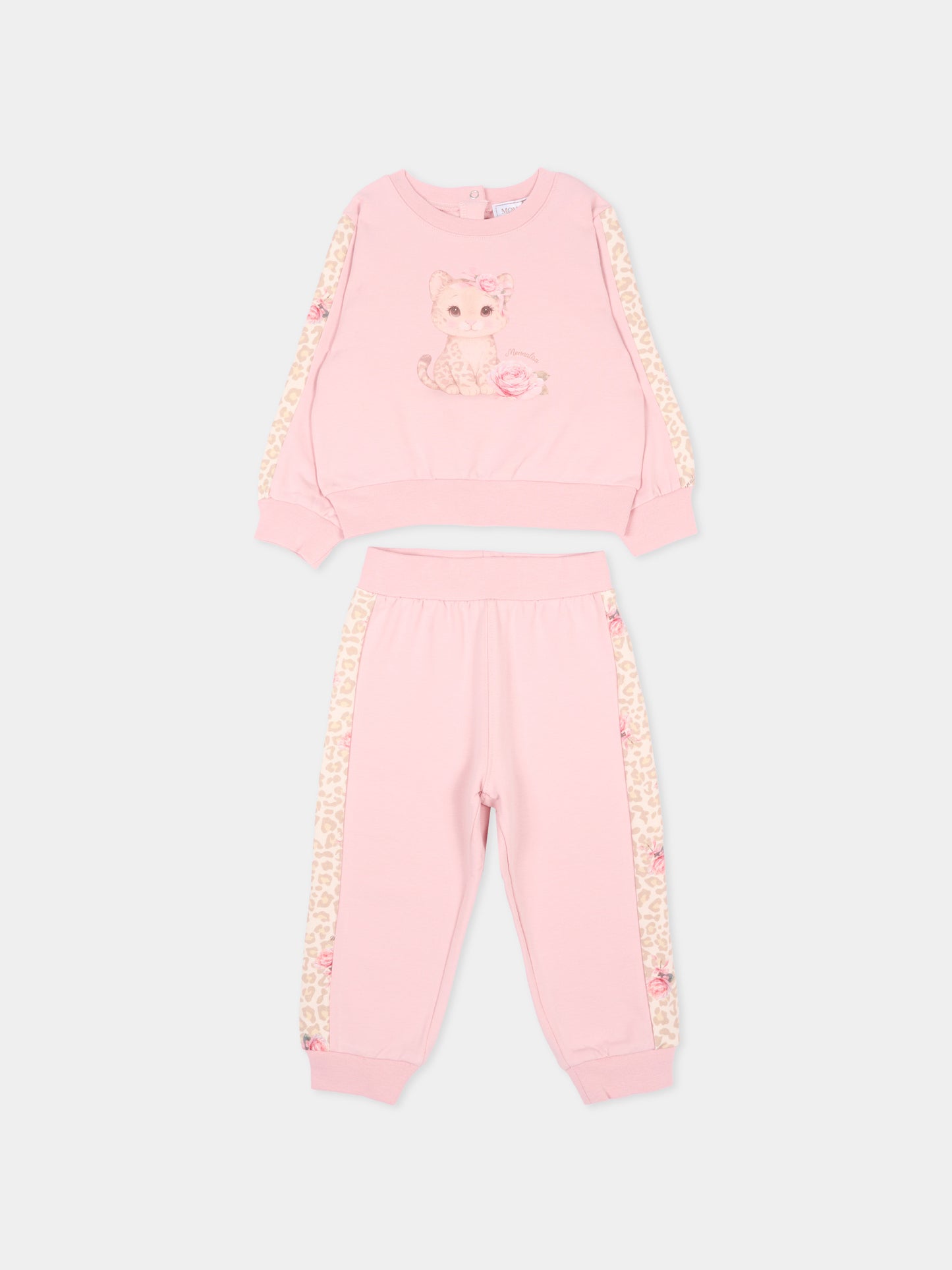 Completo sportivo rosa per neonata con gattino,Monnalisa,39H505NP 8006 094F