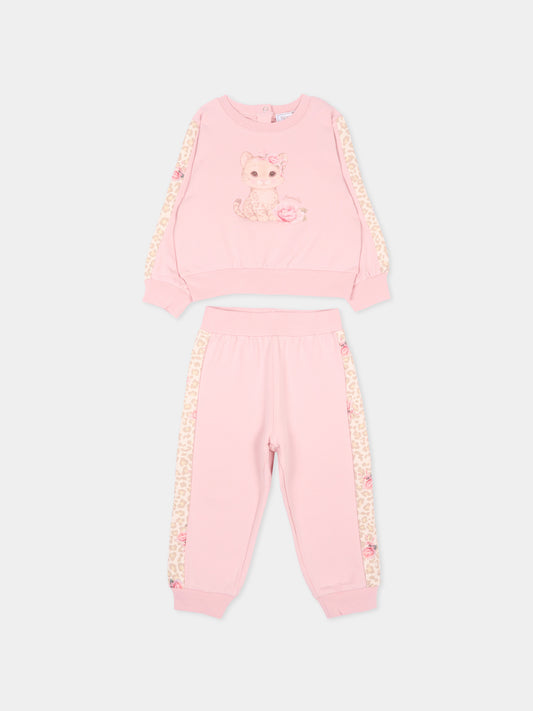 Completo sportivo rosa per neonata con gattino,Monnalisa,39H505NP 8006 094F