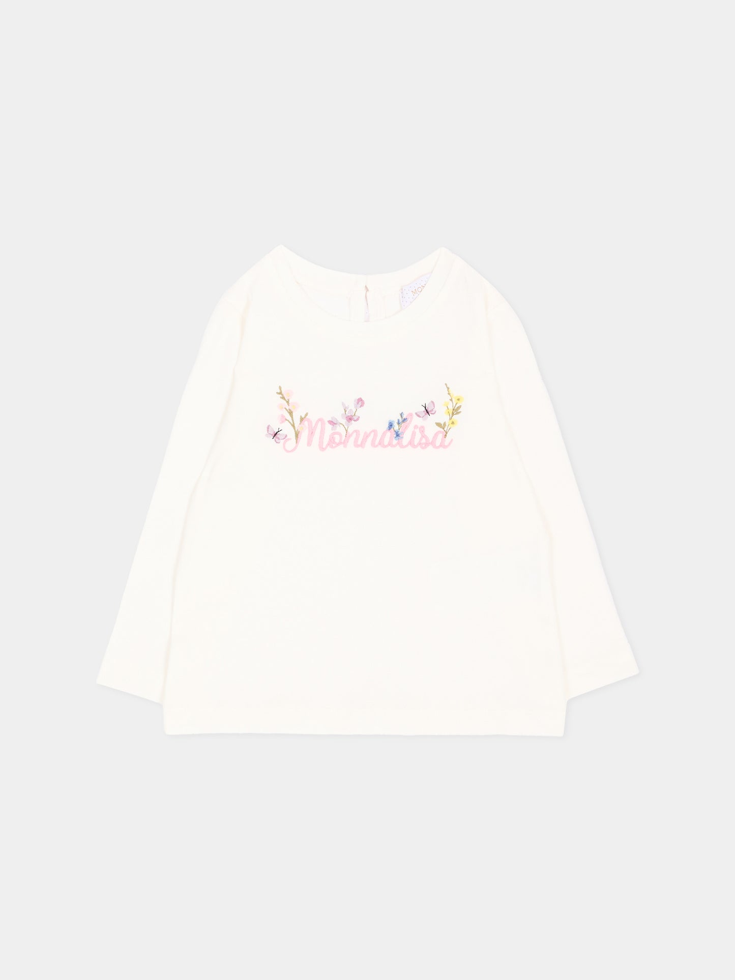 T-Shirt avorio per neonata con logo,Monnalisa,39H606 8040 0001