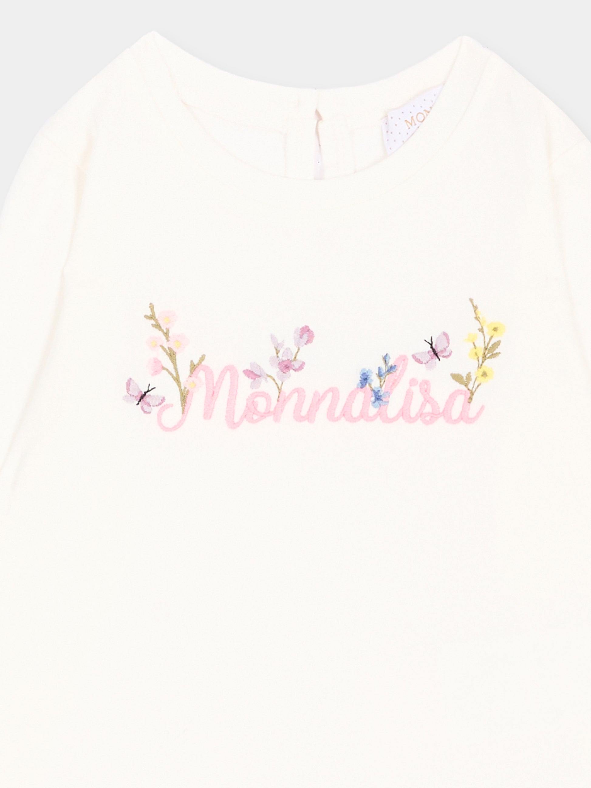 T-Shirt avorio per neonata con logo,Monnalisa,39H606 8040 0001