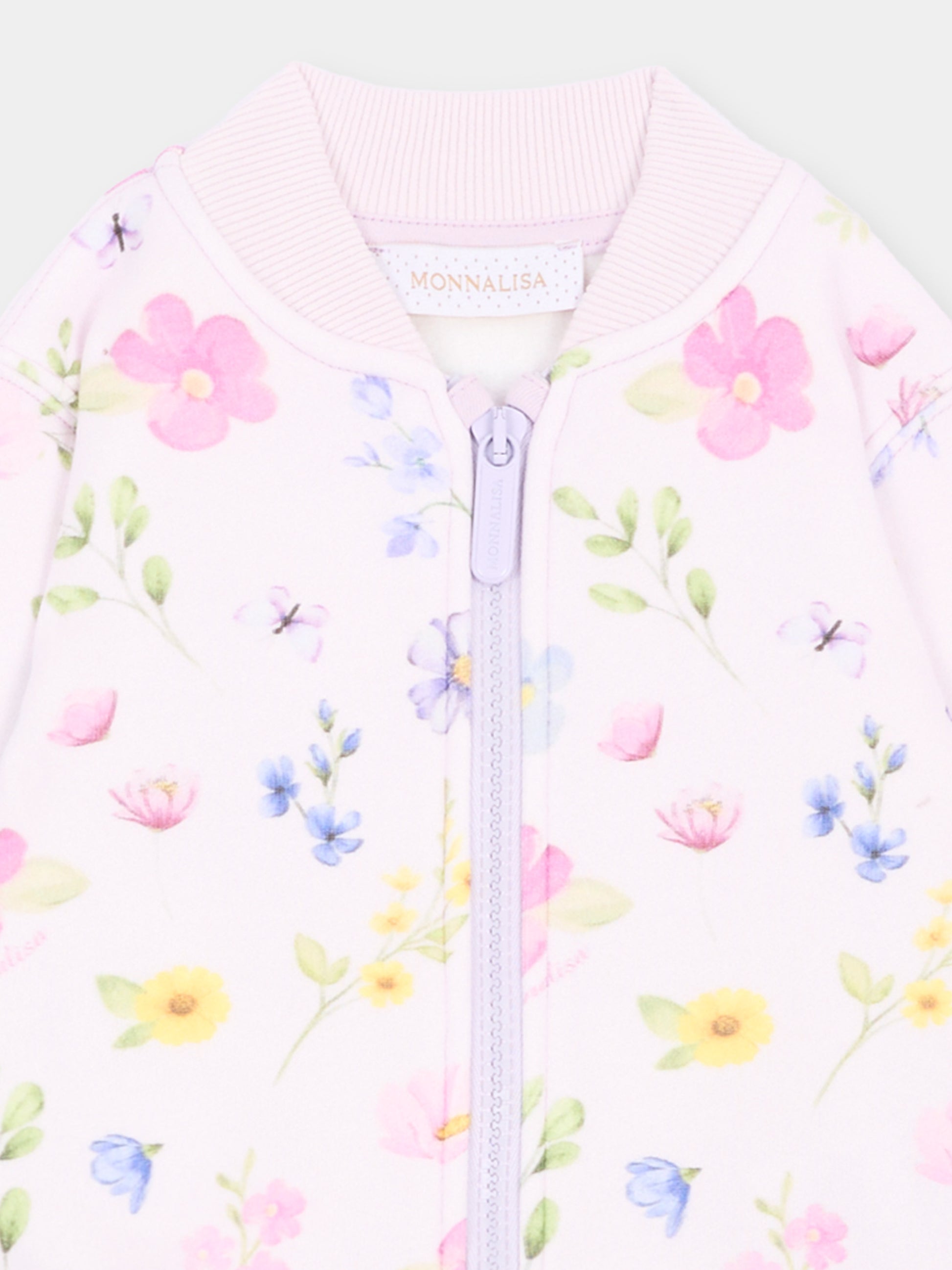 Completo sportivo rosa per neonata con fiori,Monnalisa,39H502NP 8039 0063