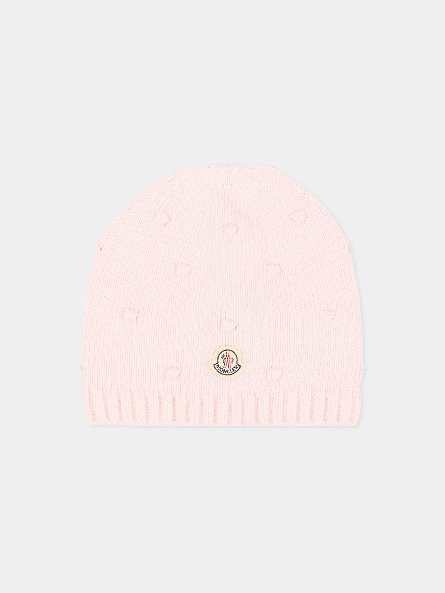 Berretto rosa per neonata logo patch,Moncler Kids,L2951 3B00010 M4281 529