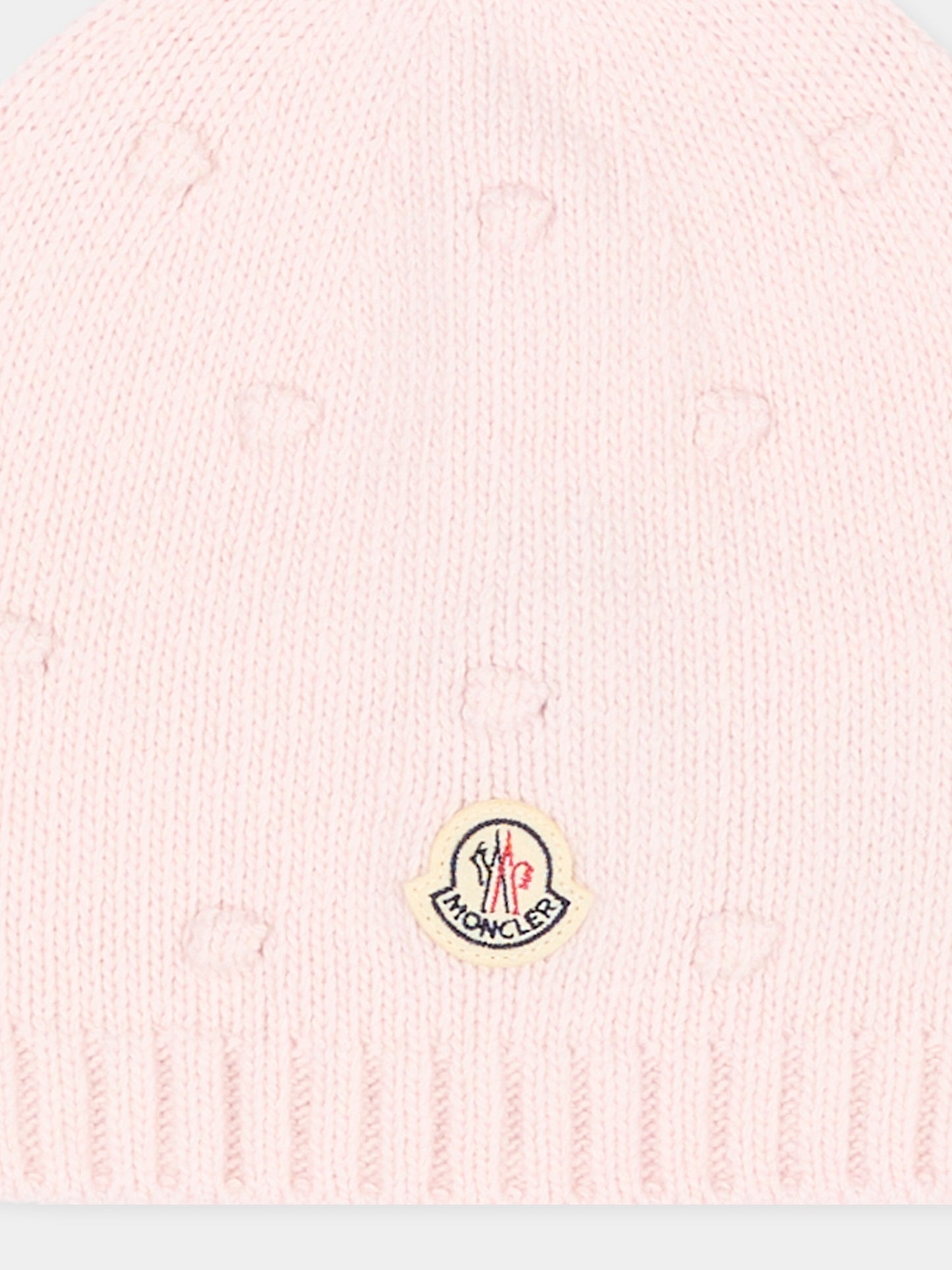 Berretto rosa per neonata logo patch,Moncler Kids,L2951 3B00010 M4281 529