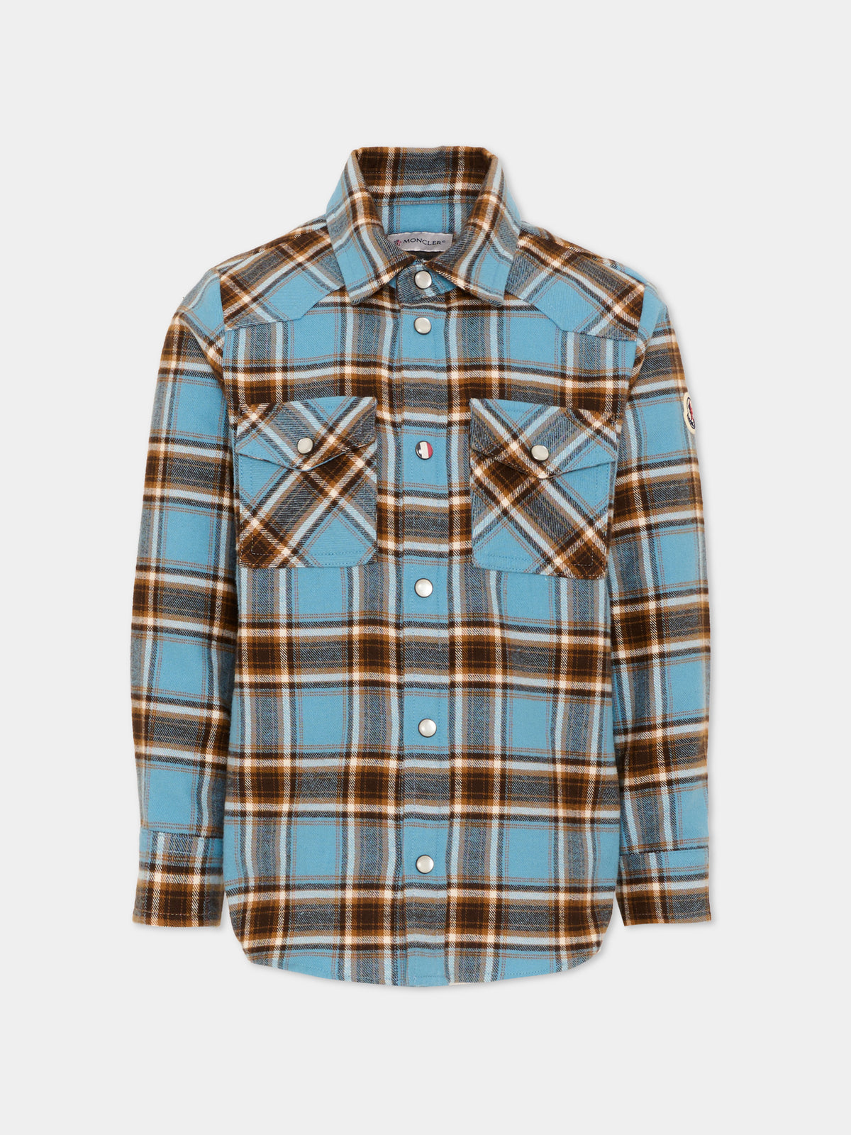 Camicia a manica lunga azzurra per bambino tartan,Moncler Kids,L2954 2F00006 599XO F72