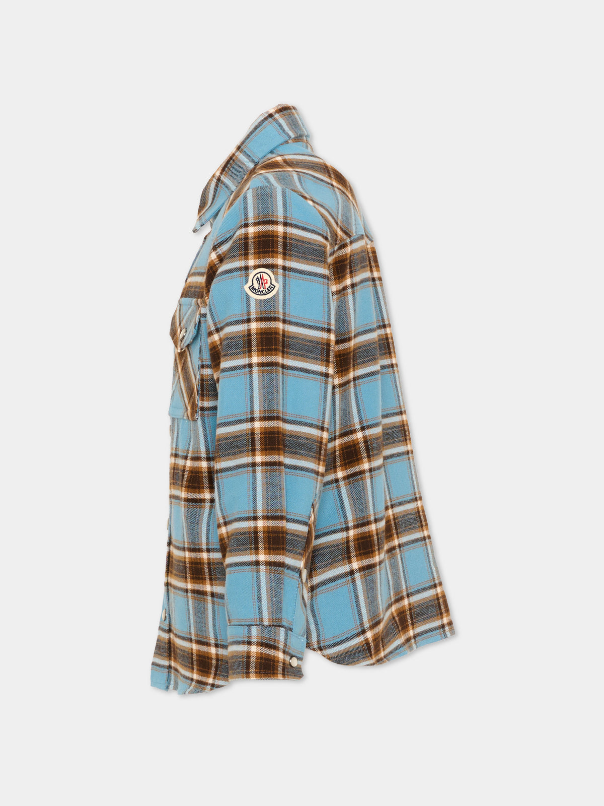 Camicia a manica lunga azzurra per bambino tartan,Moncler Kids,L2954 2F00006 599XO F72