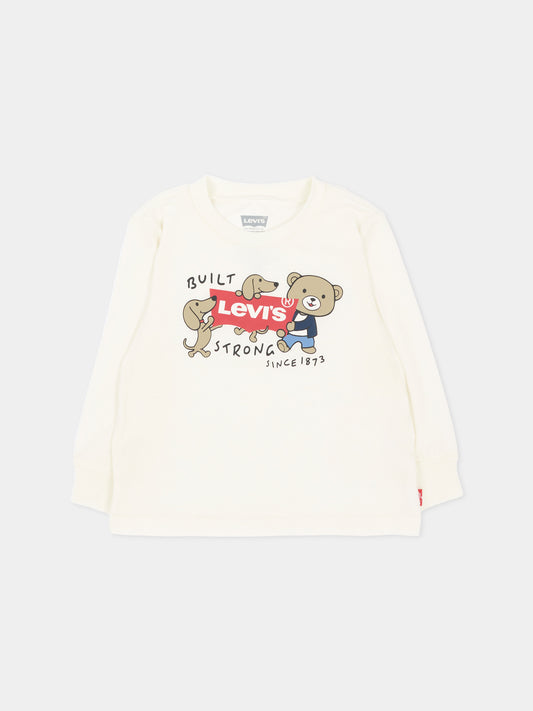 T-shirt a manica lunga avorio logo per neonati,Levi's Kids,6ER765 W0E