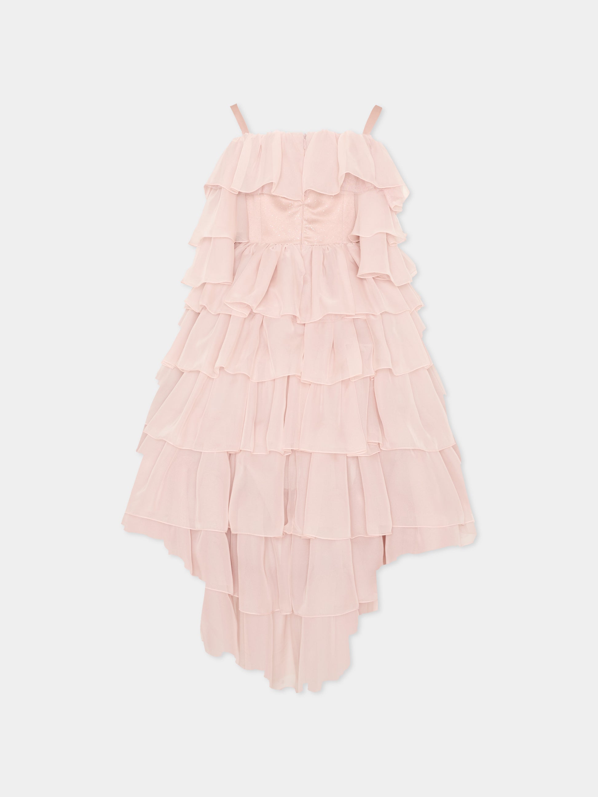 Abito rosa per bambina con balze,Colorichiari,FL108228 4496 83