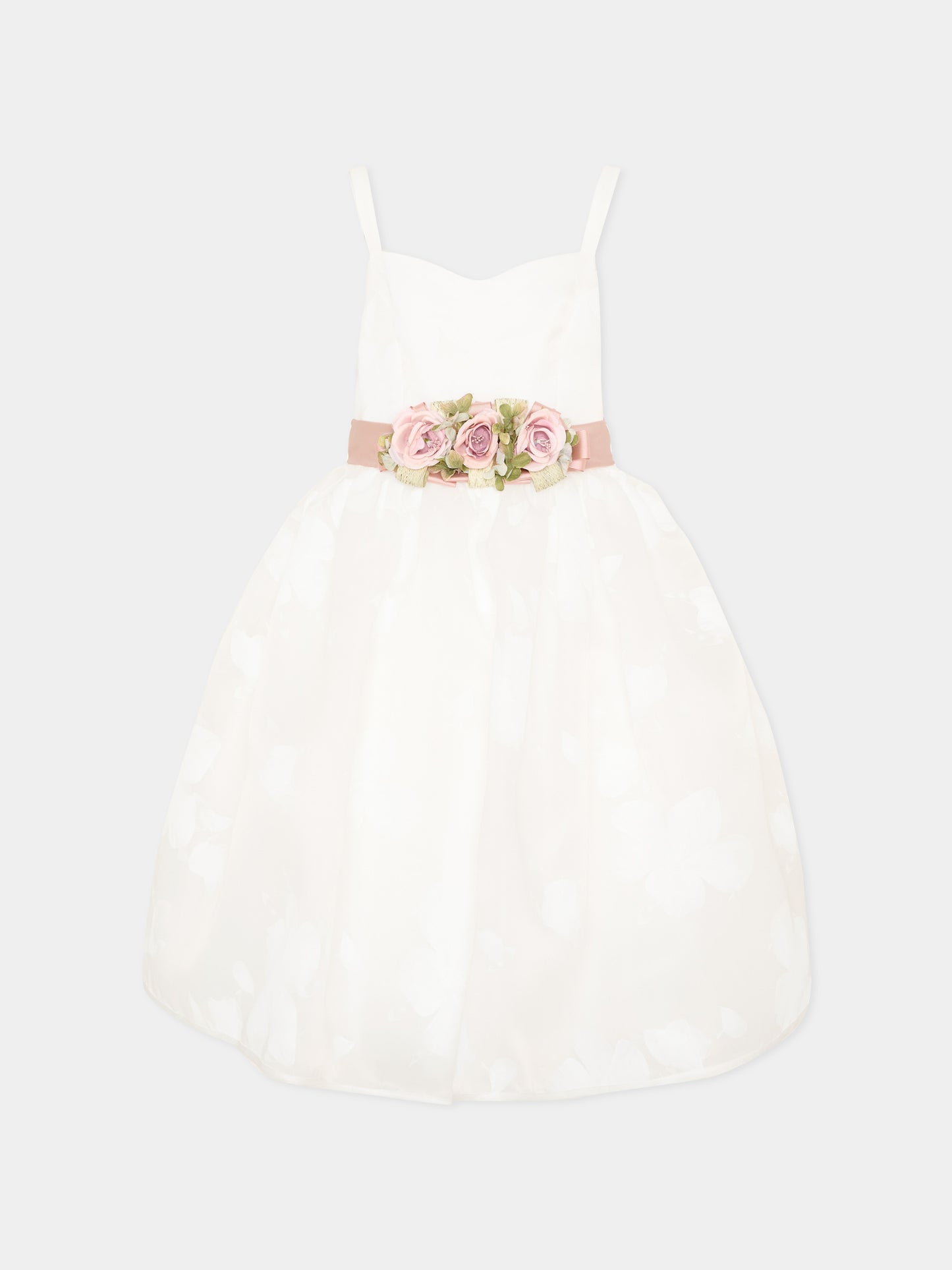 Abito elegante avorio per bambina con fiori applicati,Colorichiari,FL108479 4907 1583