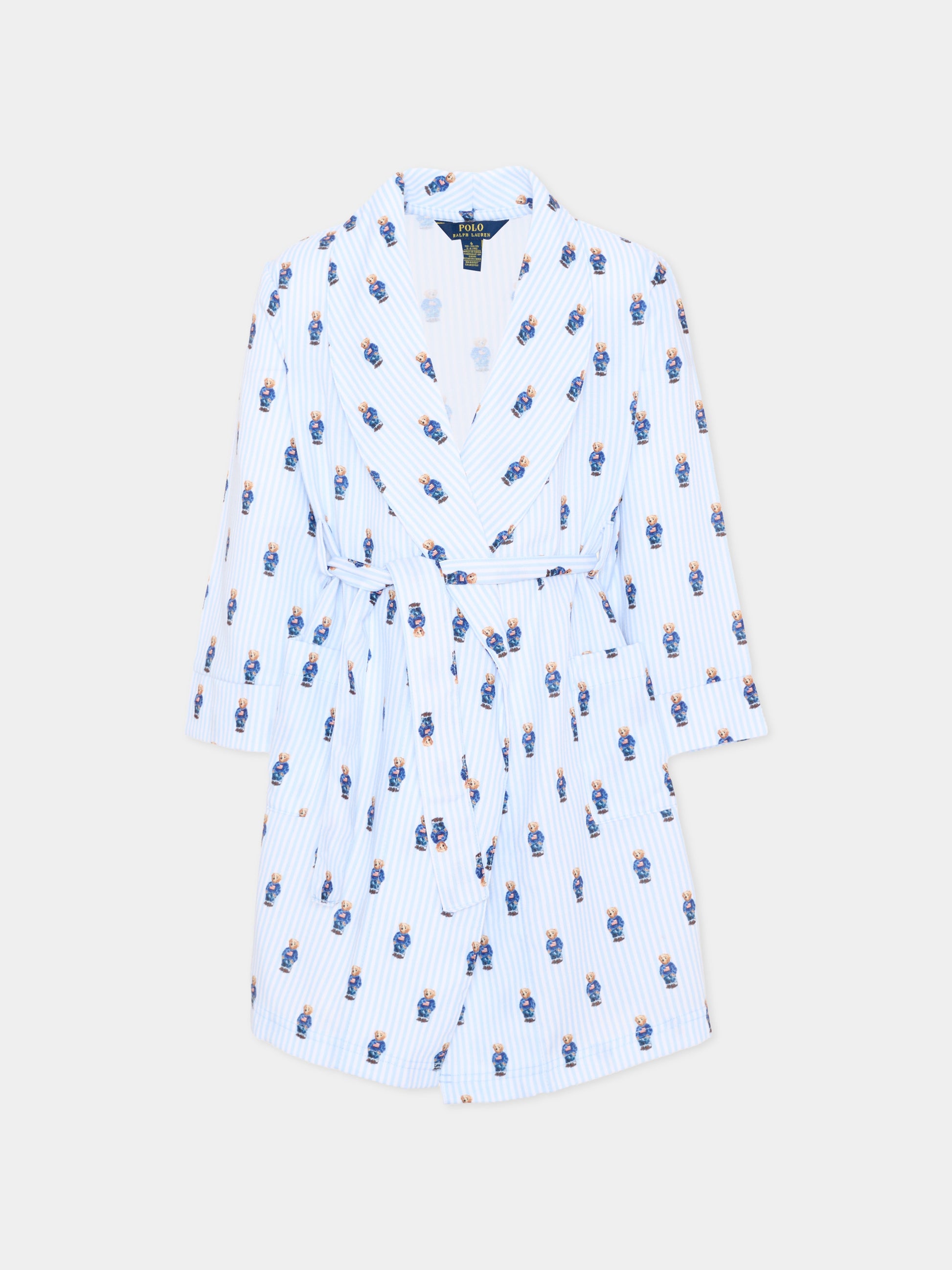 Vestaglie azzurra “Polo Bear” a righe,Ralph Lauren Kids,8P0033 BCR