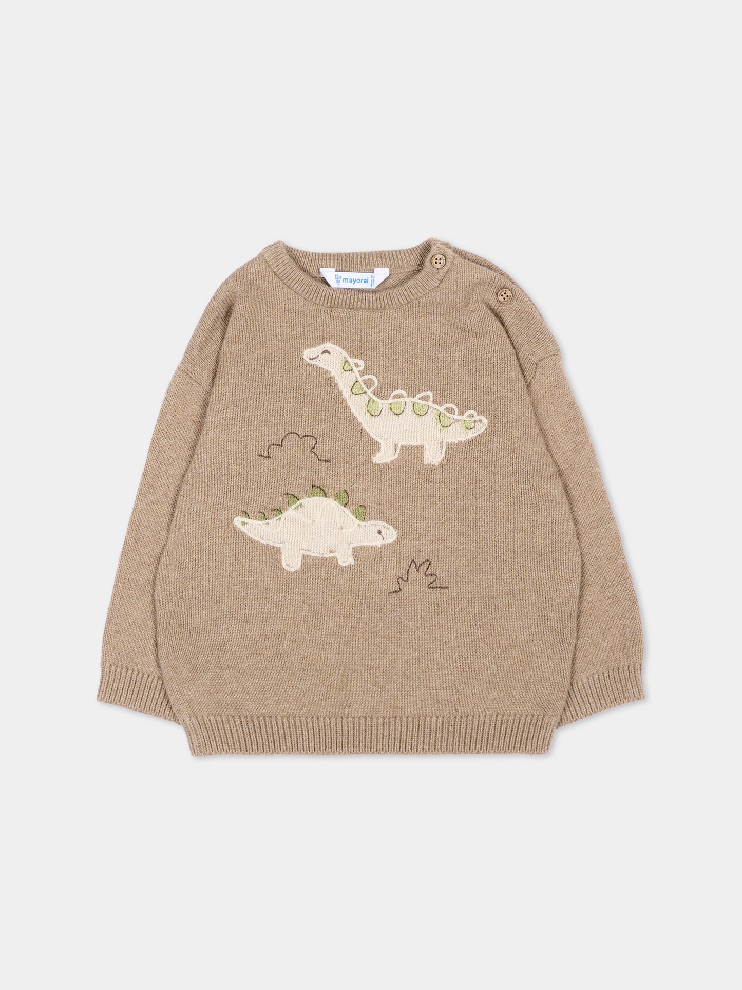 Maglione beige per neonato con dinosauri,Mayoral,2371 073