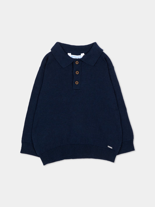 Polo blu per neonato in maglia,Mayoral,2104 035