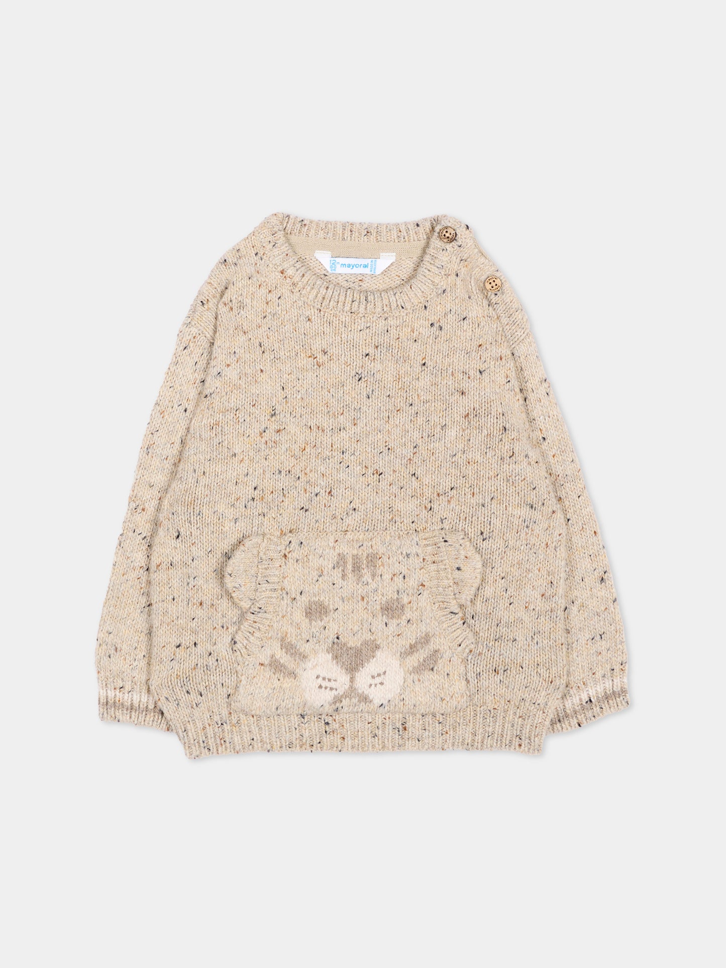 Maglione beige per neonato con animaletto,Mayoral,2374 055