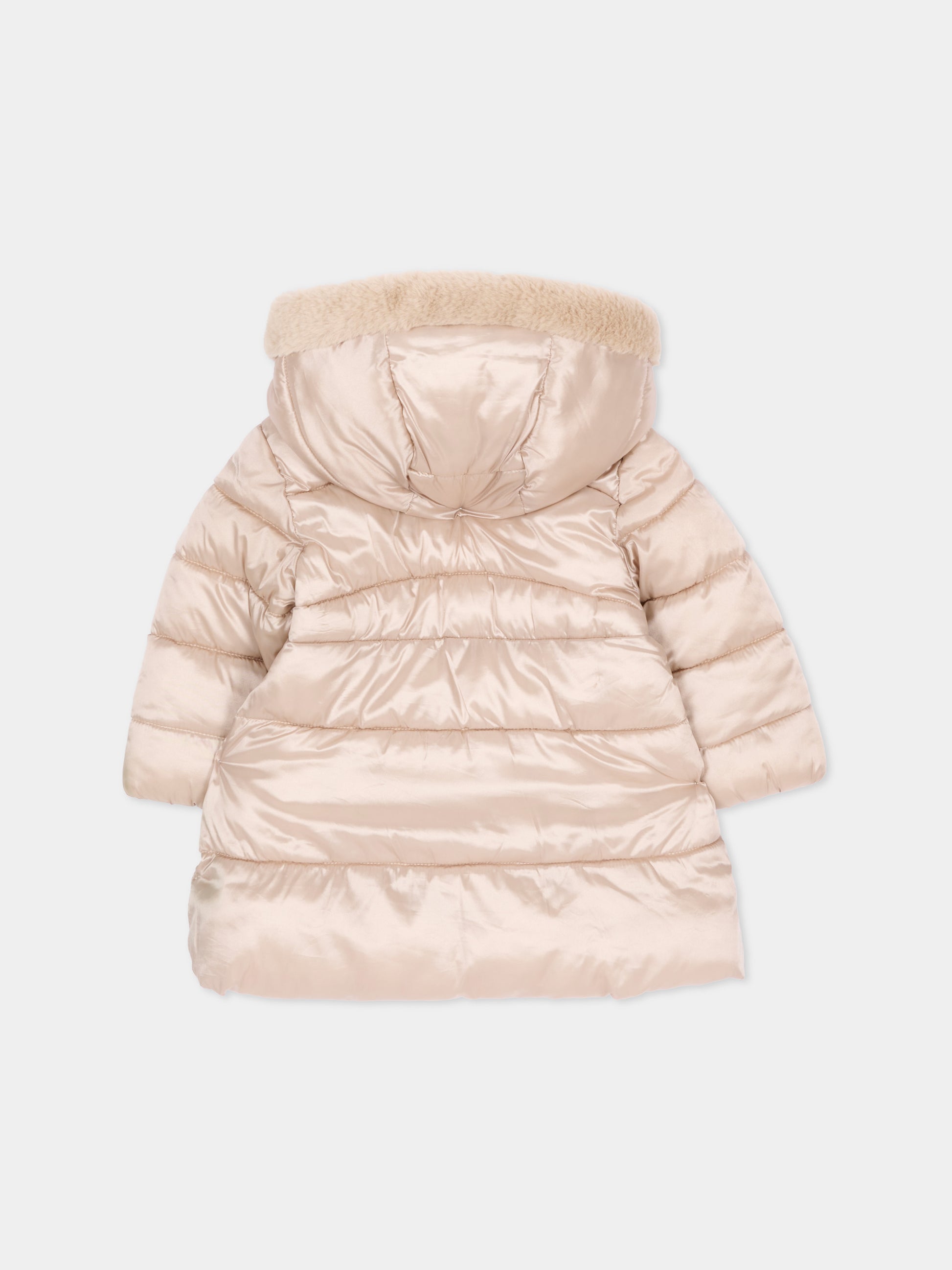 Piumino beige per neonata con cappuccio,Mayoral,2440 028