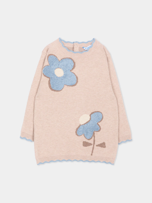 Vestito beige per neonata con fiori,Mayoral,2942 019