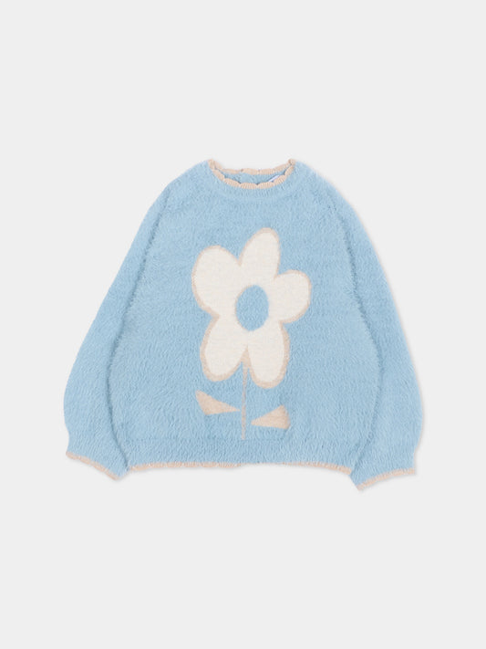 Maglione celeste per neonata con fiore,Mayoral,2383 046