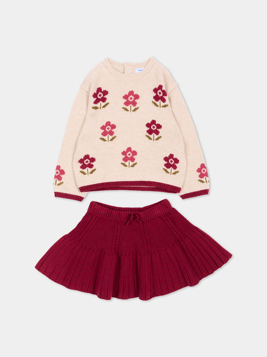 Completo sportivo bordeaux per neonata con fiori,Mayoral,2952 042