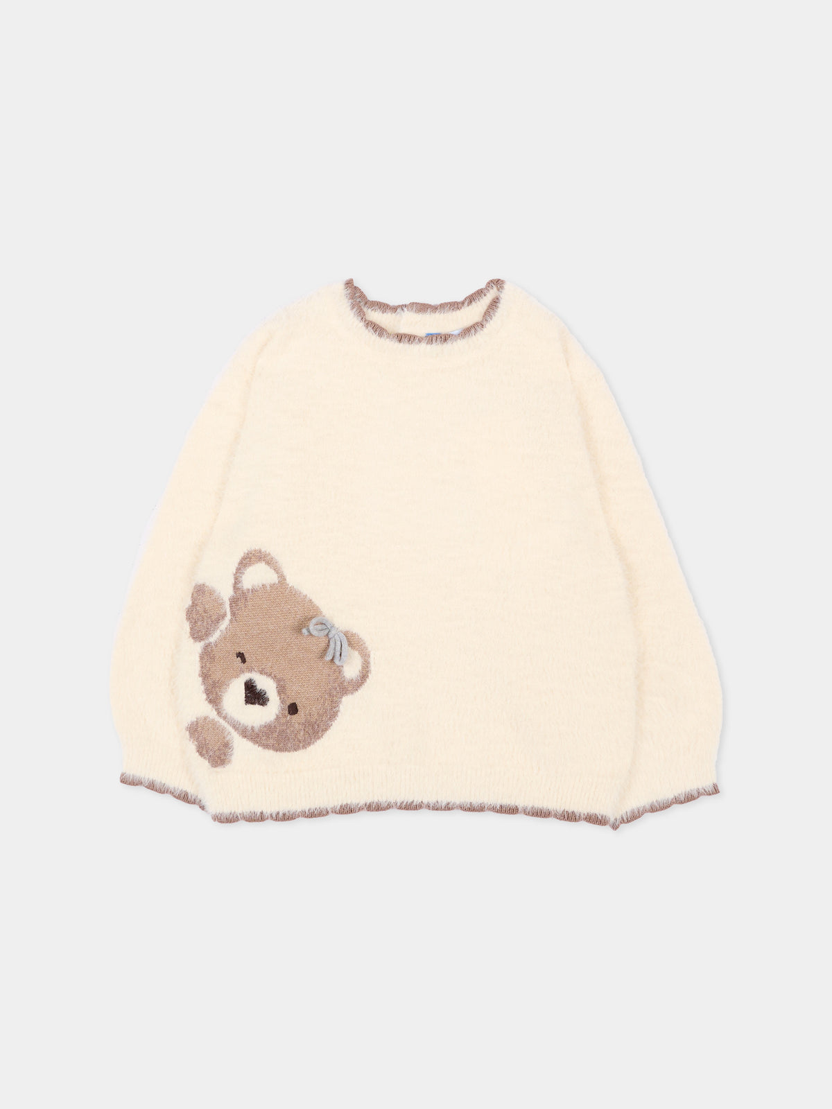 Maglione beige per neonata con orsetto,Mayoral,2383 047