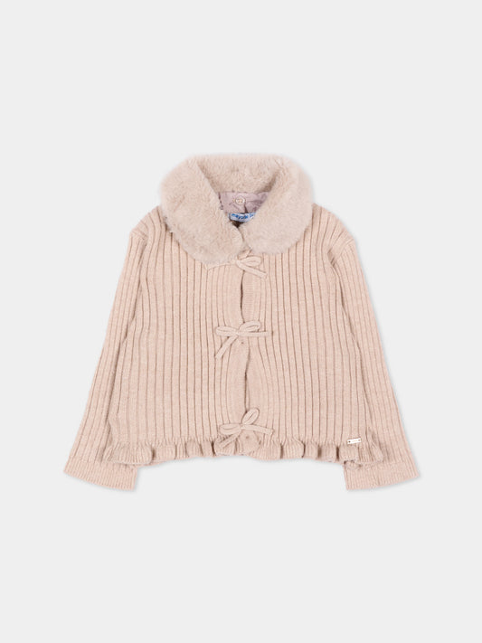 Cardigan beige per neonata con fiocchi,Mayoral,2386 061