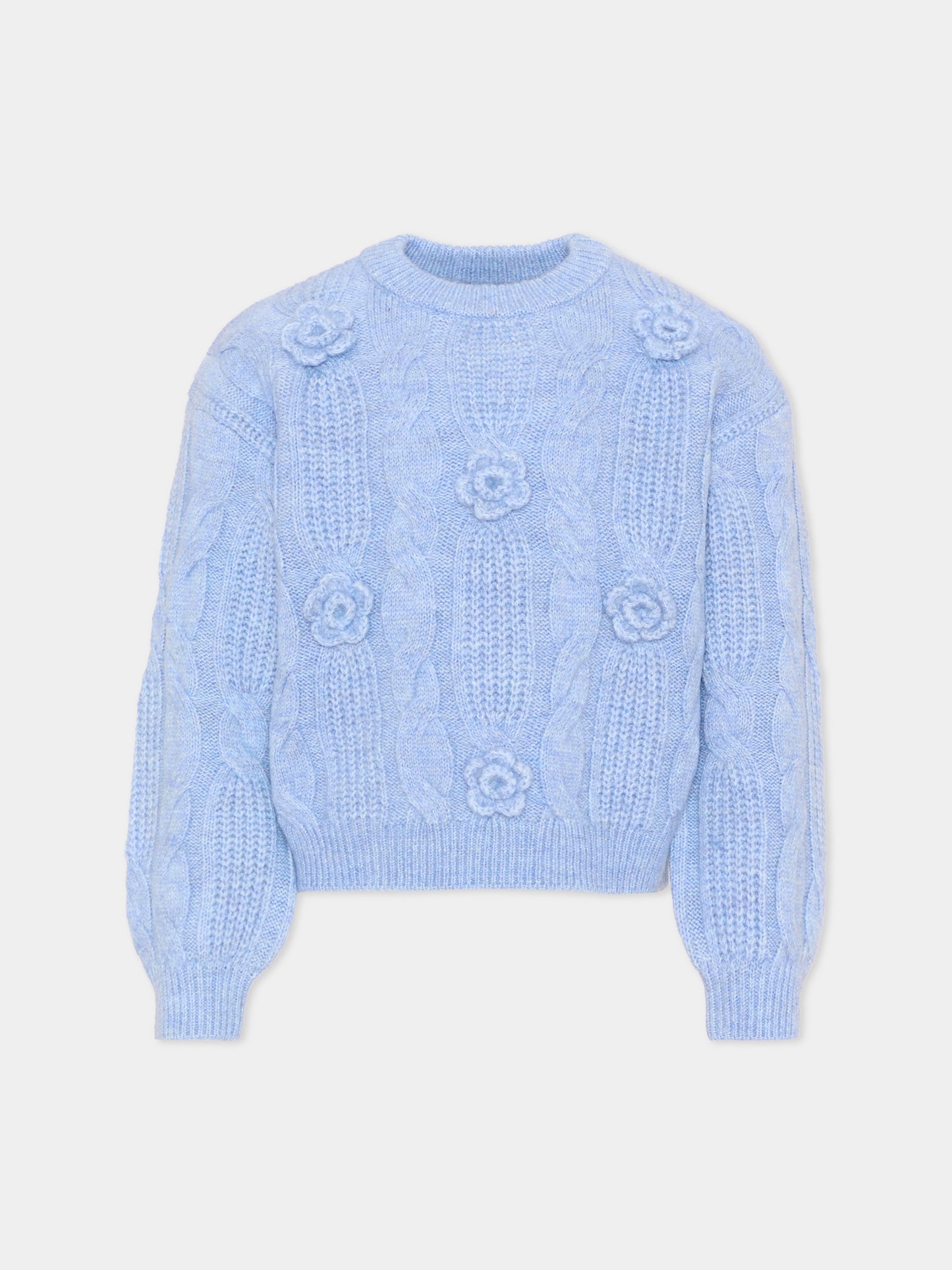 Maglione celeste per bambina con fiori,Mayoral,4319 066