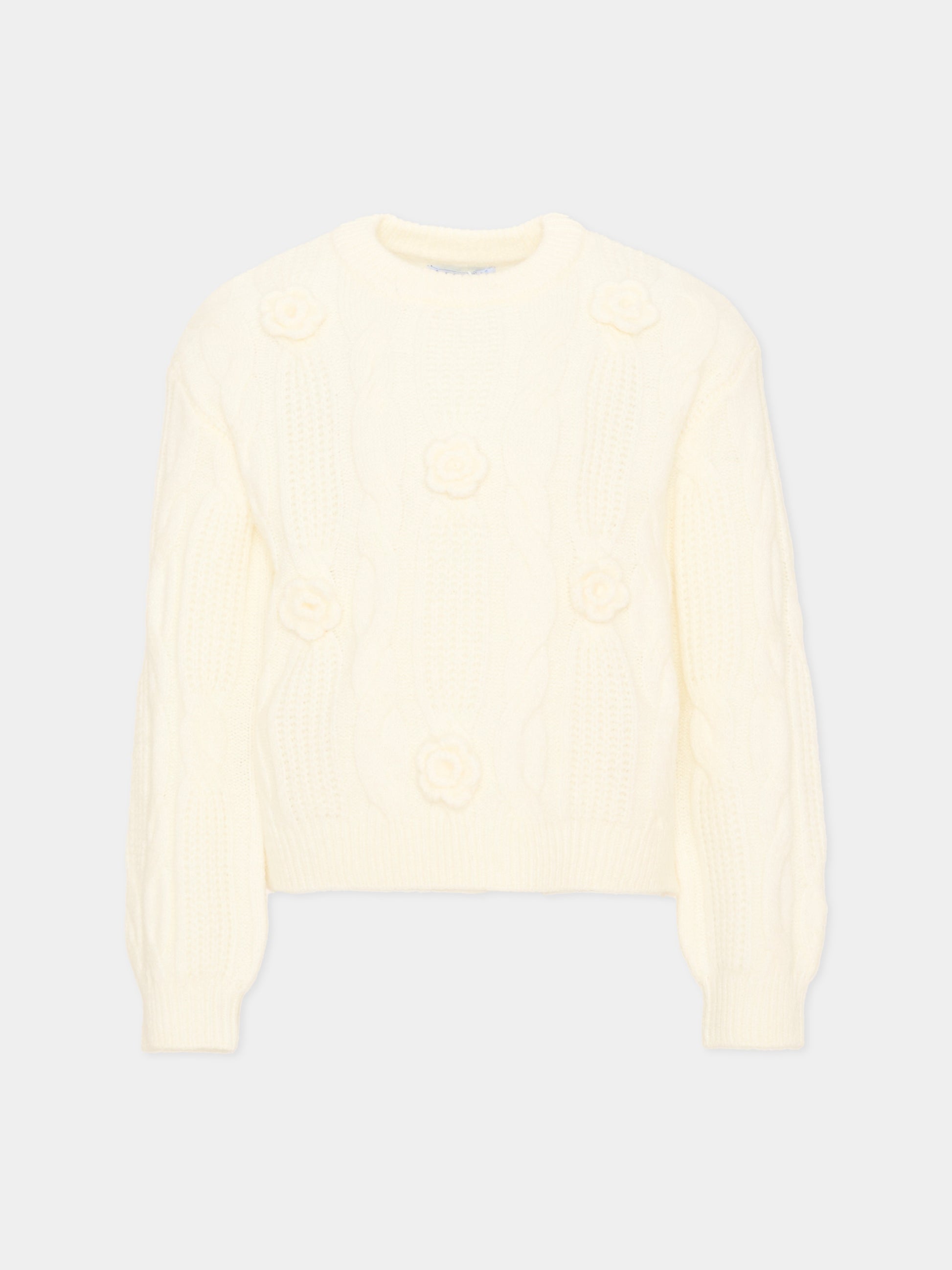 Maglione avorio per bambina con fiori,Mayoral,4319 067