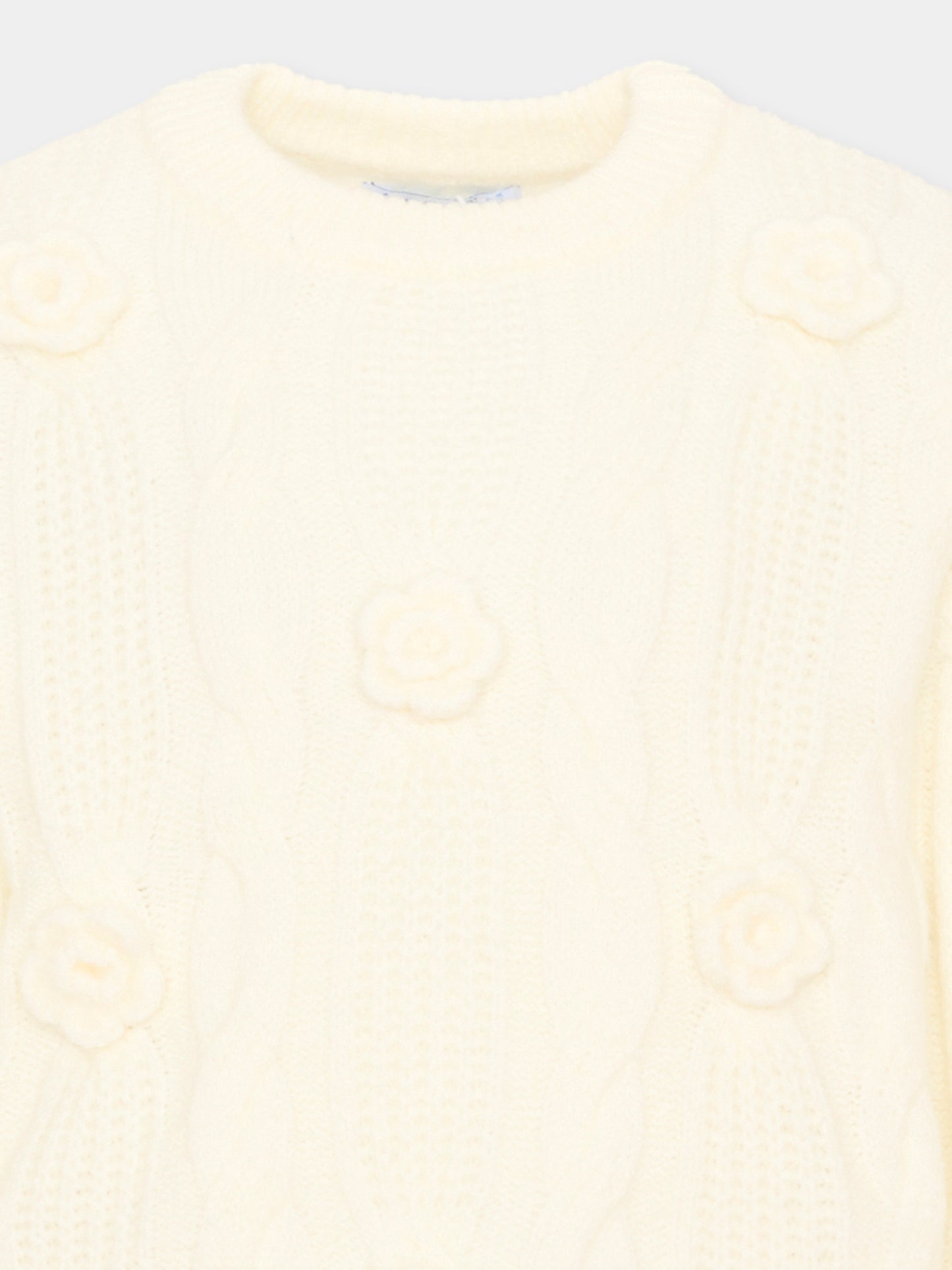 Maglione avorio per bambina con fiori,Mayoral,4319 067