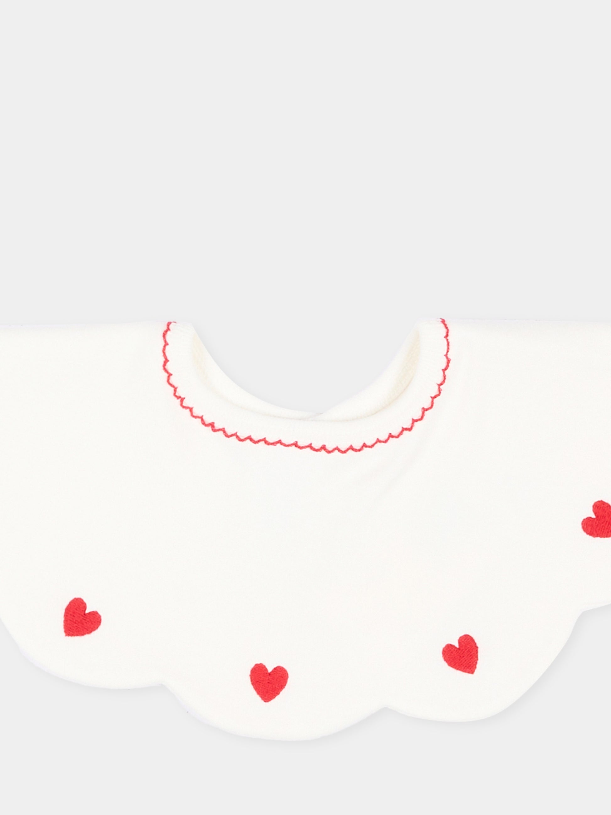 Bavaglino avorio per neonata con cuori,Petit Bateau,A0G9K 01
