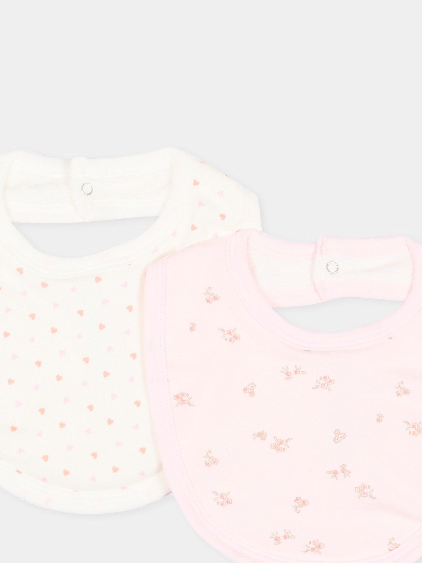 Bavaglini avorio per neonata con cuori e fiori,Petit Bateau,A0GLK 00