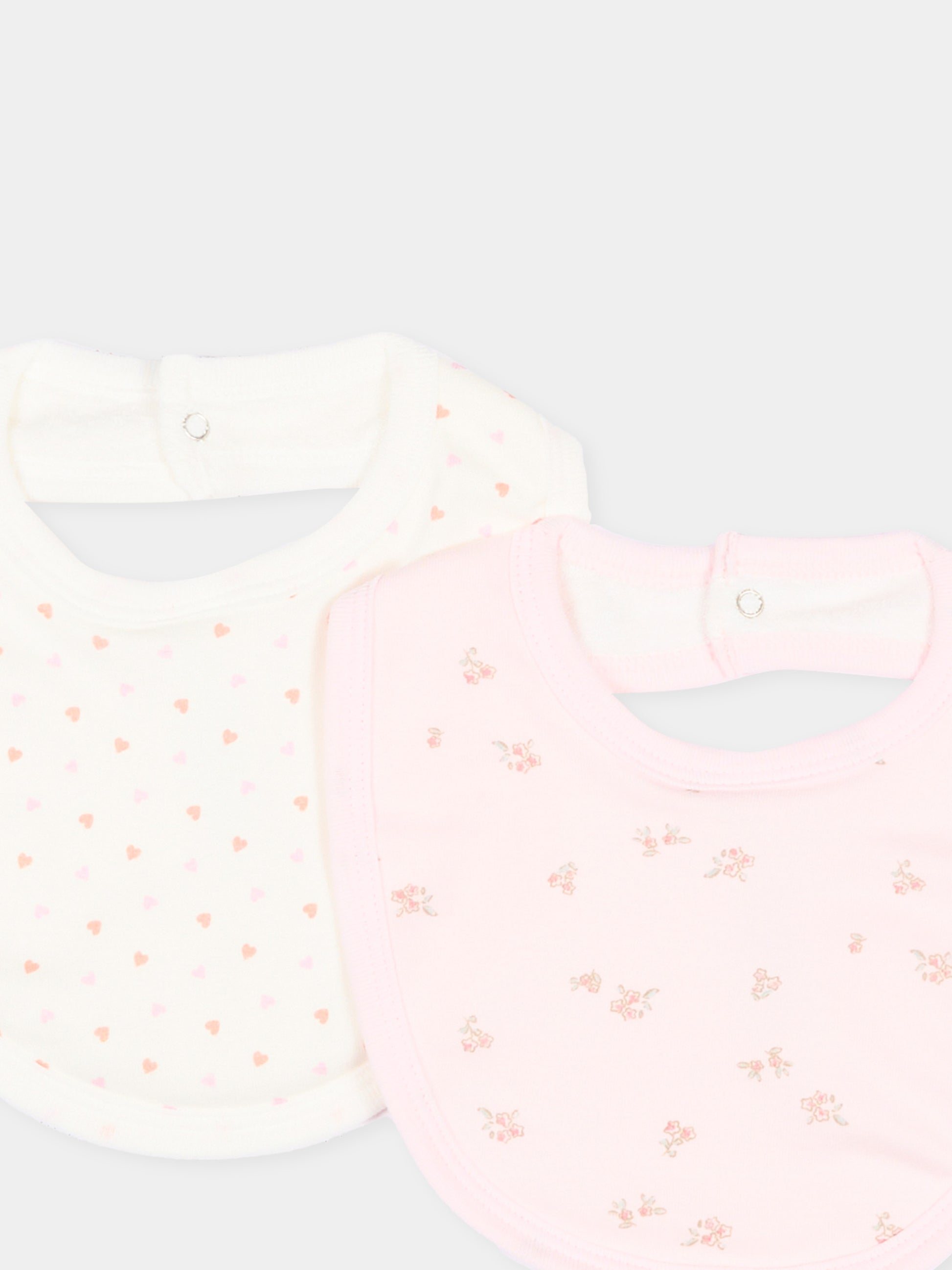 Bavaglini avorio per neonata con cuori e fiori,Petit Bateau,A0GLK 00