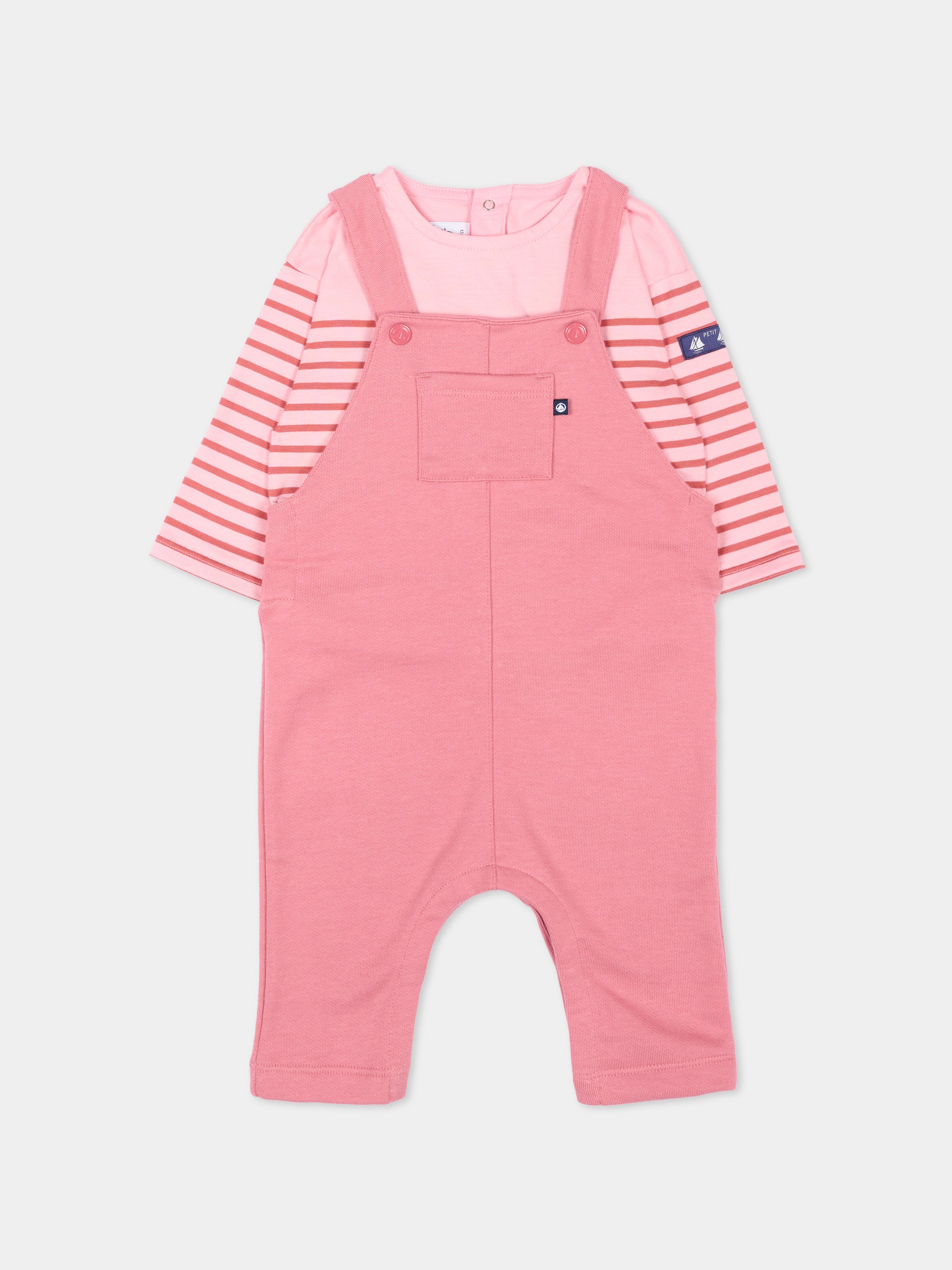 Salopette rosa per neonata a righe,Petit Bateau,A0H0V 00