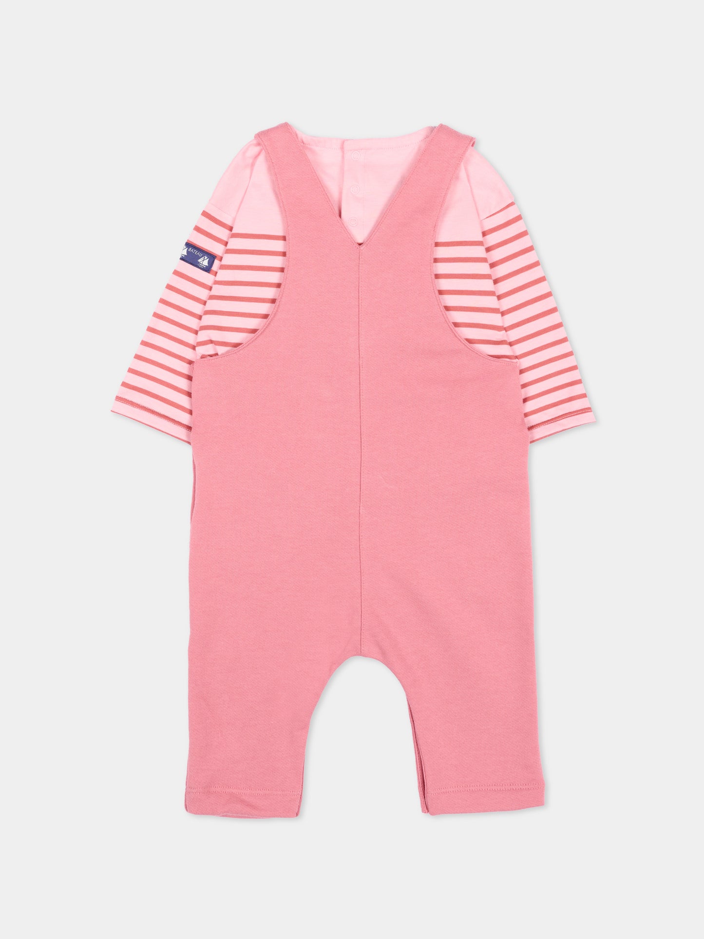 Salopette rosa per neonata a righe,Petit Bateau,A0H0V 00