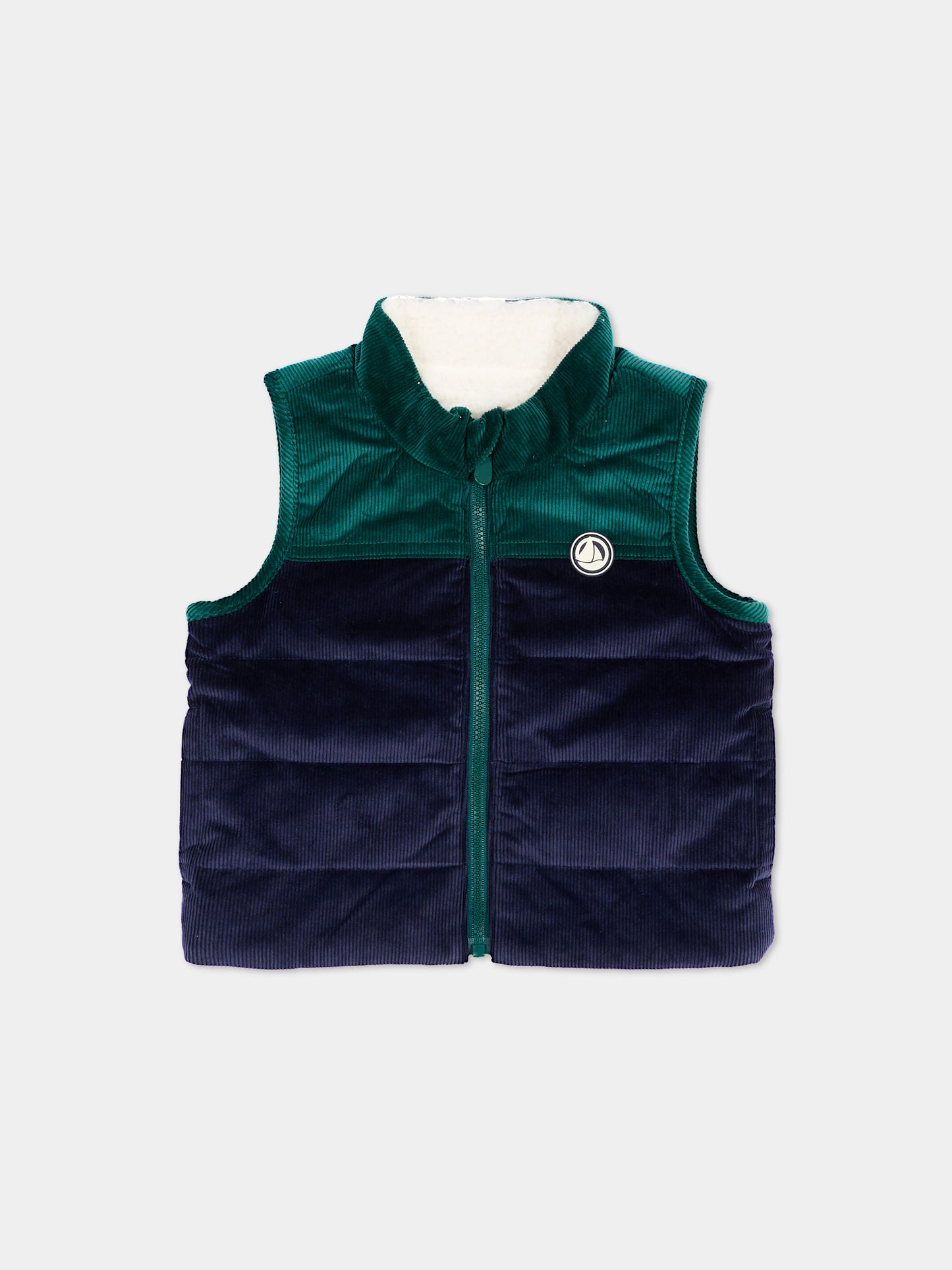 Gilet blu per neonato in velluto,Petit Bateau,A0GIV 01
