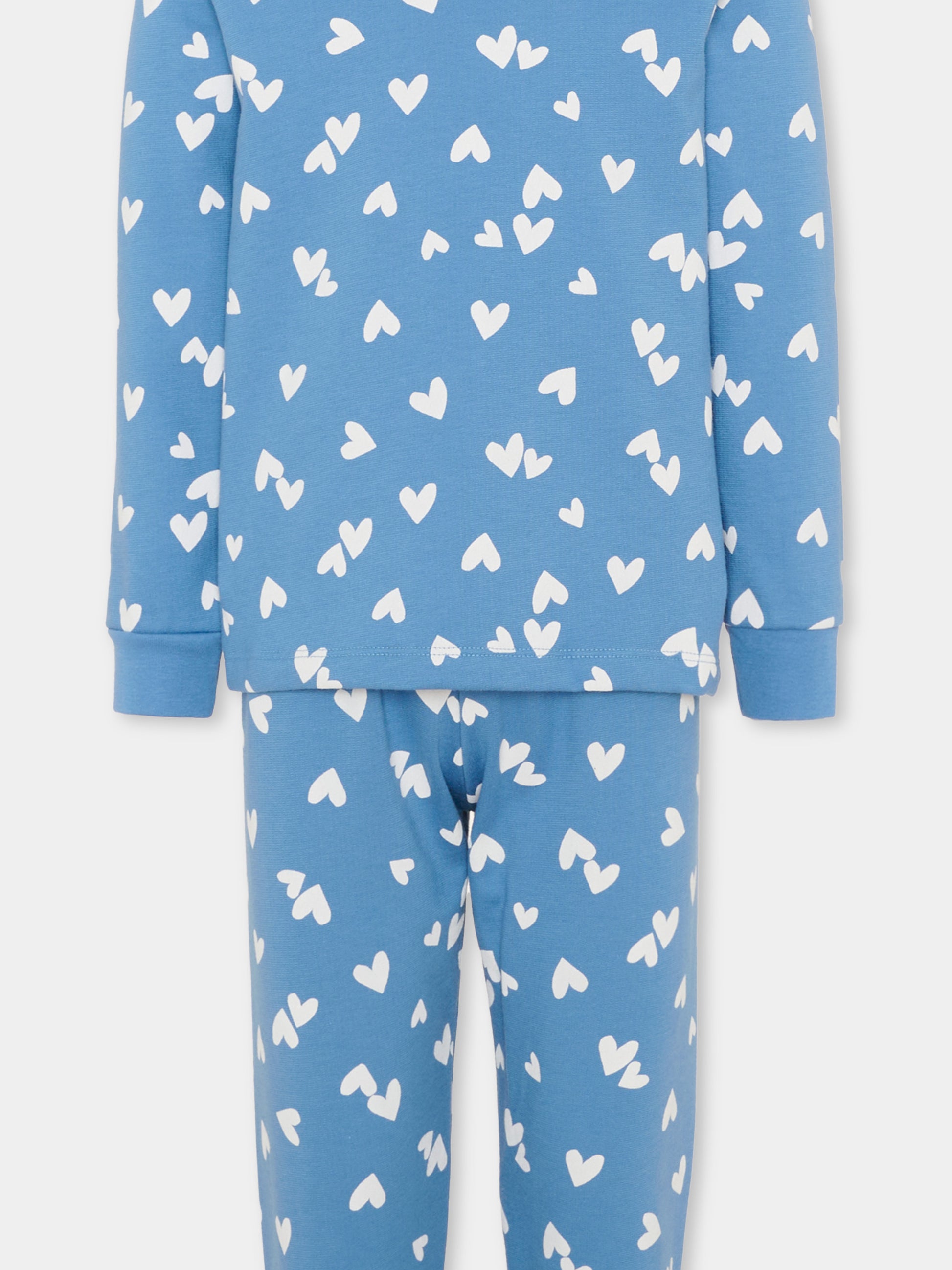 Pigiama celeste per bambina con cuori,Petit Bateau,A0GCC 01