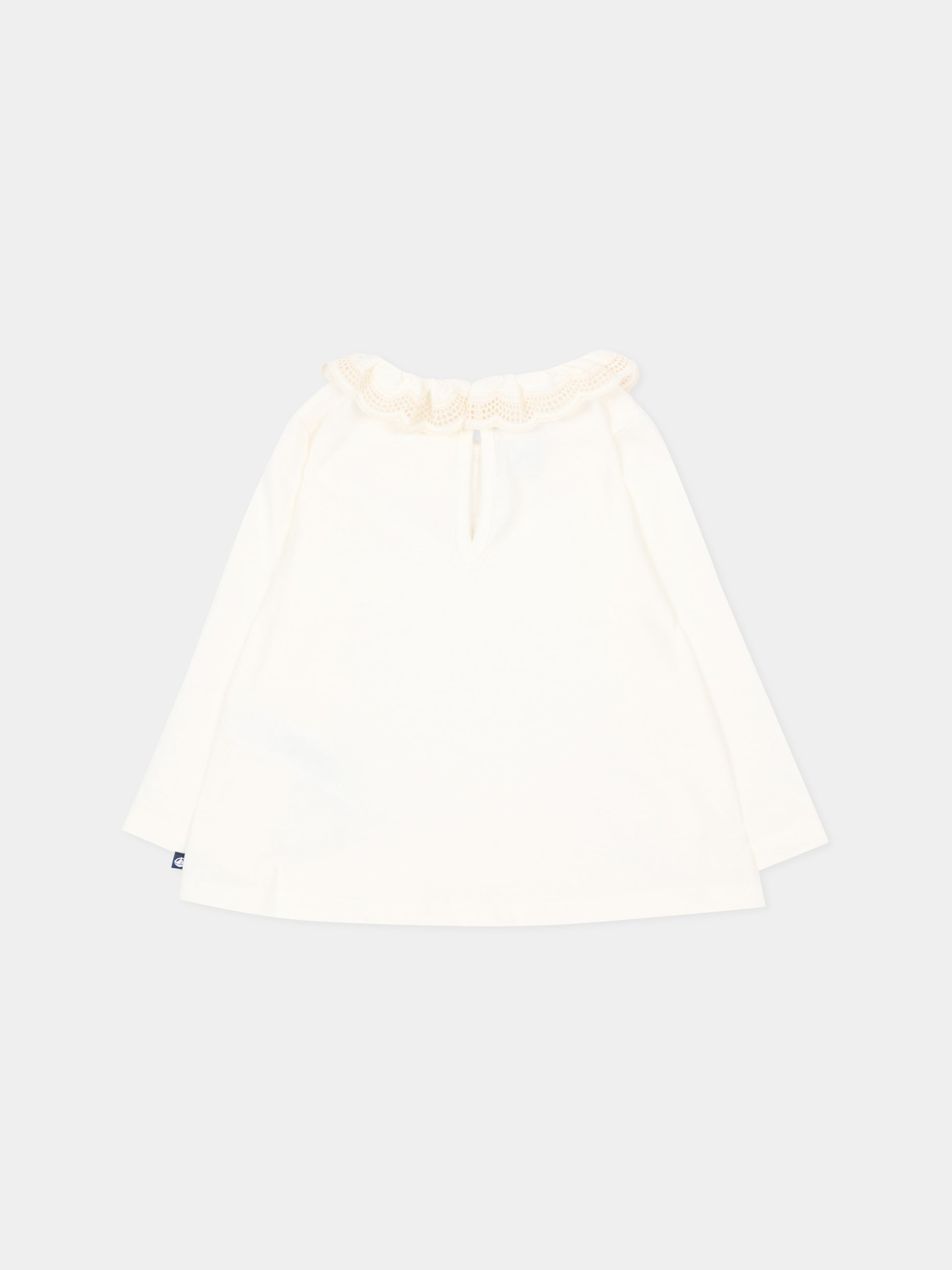 T-Shirt avorio per neonata con colletto in pizzo,Petit Bateau,A0GGO 01