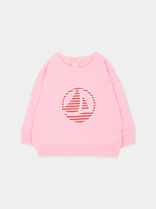 Felpa rosa per neonata con barchetta,Petit Bateau,A0GRP 01