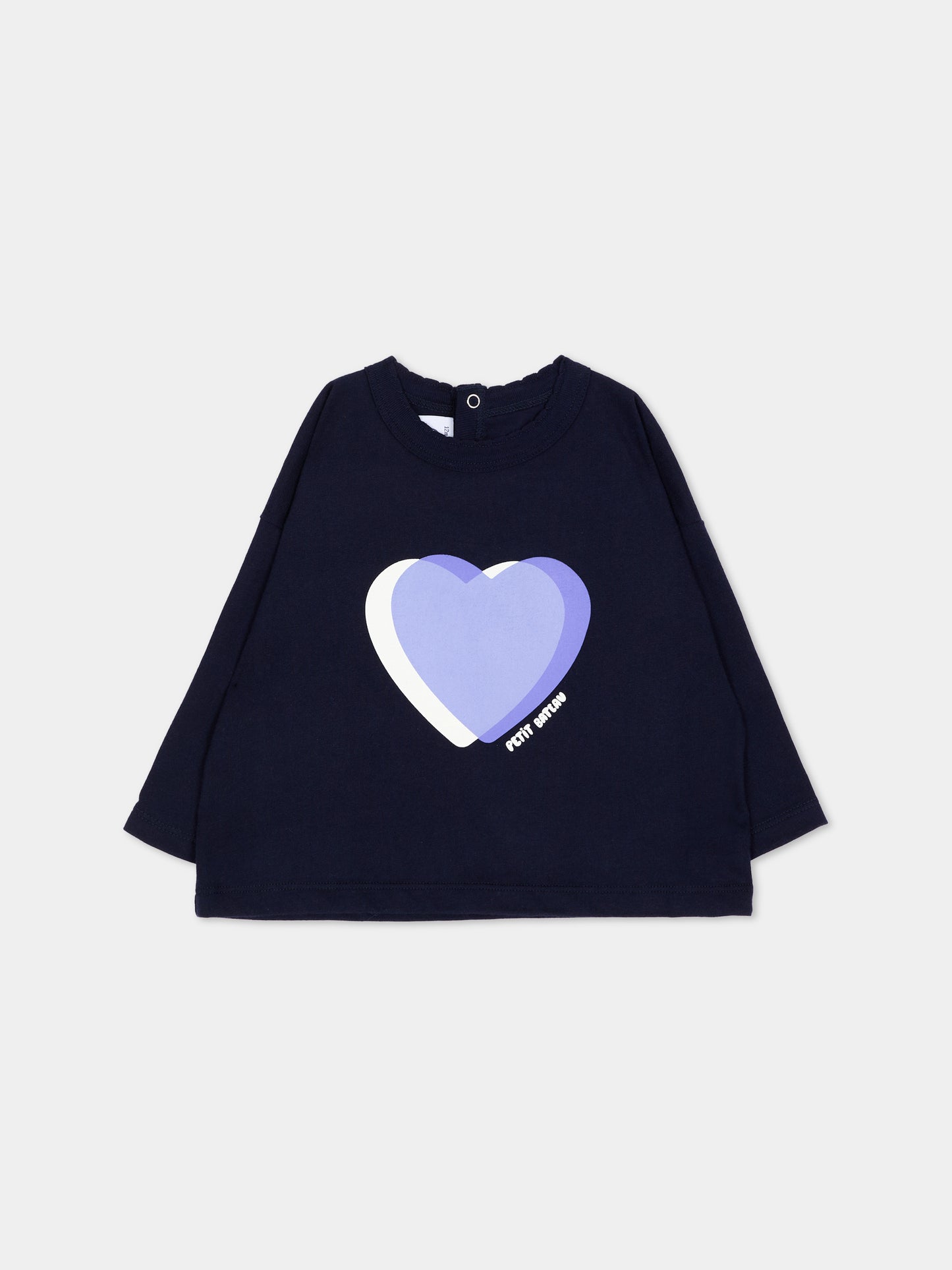 T-shirt blu per neonata con cuore,Petit Bateau,A0H0K 02