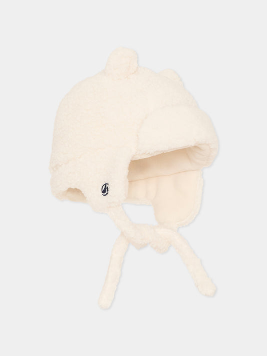 Berretto avorio per neonato con orecchie,Petit Bateau,A0GJE 01
