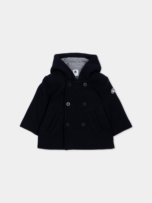 Cappotto blu per neonato con patch logo,Petit Bateau,A0GRD 01
