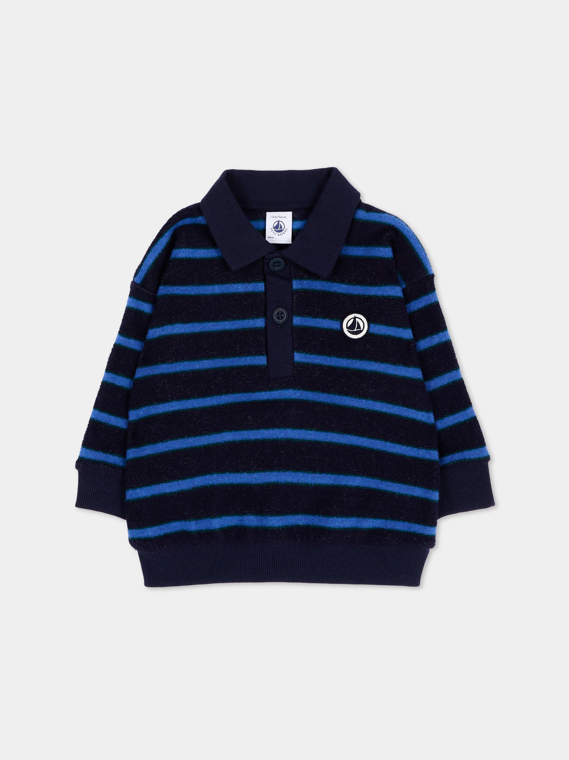 Polo a manica lunga blu per neonato,Petit Bateau,A0GWP 01