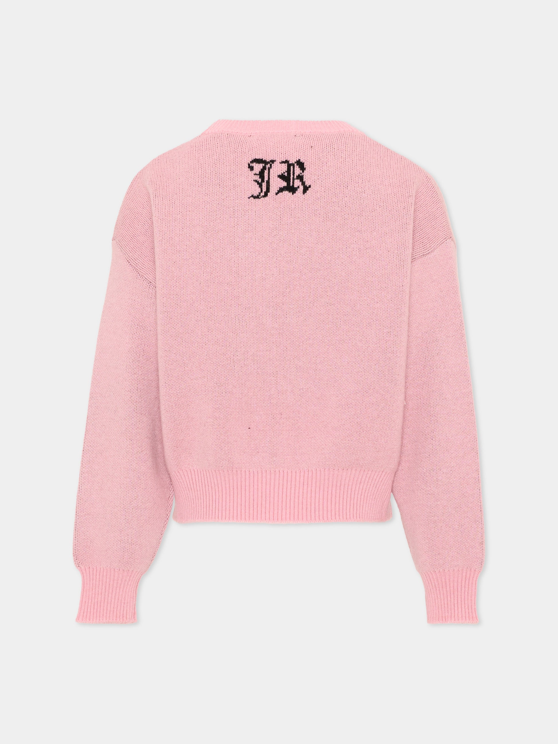 Maglione rosa per bambina con logo,Richmond,RGA26061MA PINK_B/BLK PINK BEGONIA