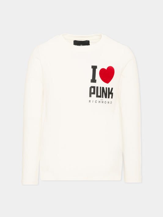 T-shirt a manica lunga avorio per bambina logo,Richmond,RGA26092TS OFF-WHITE OFF-WHITE