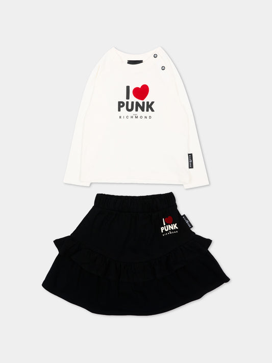 Completo sportivo avorio per neonata con logo,Richmond,RIA26134CJ O-WHT/BLK OFF-WHITE