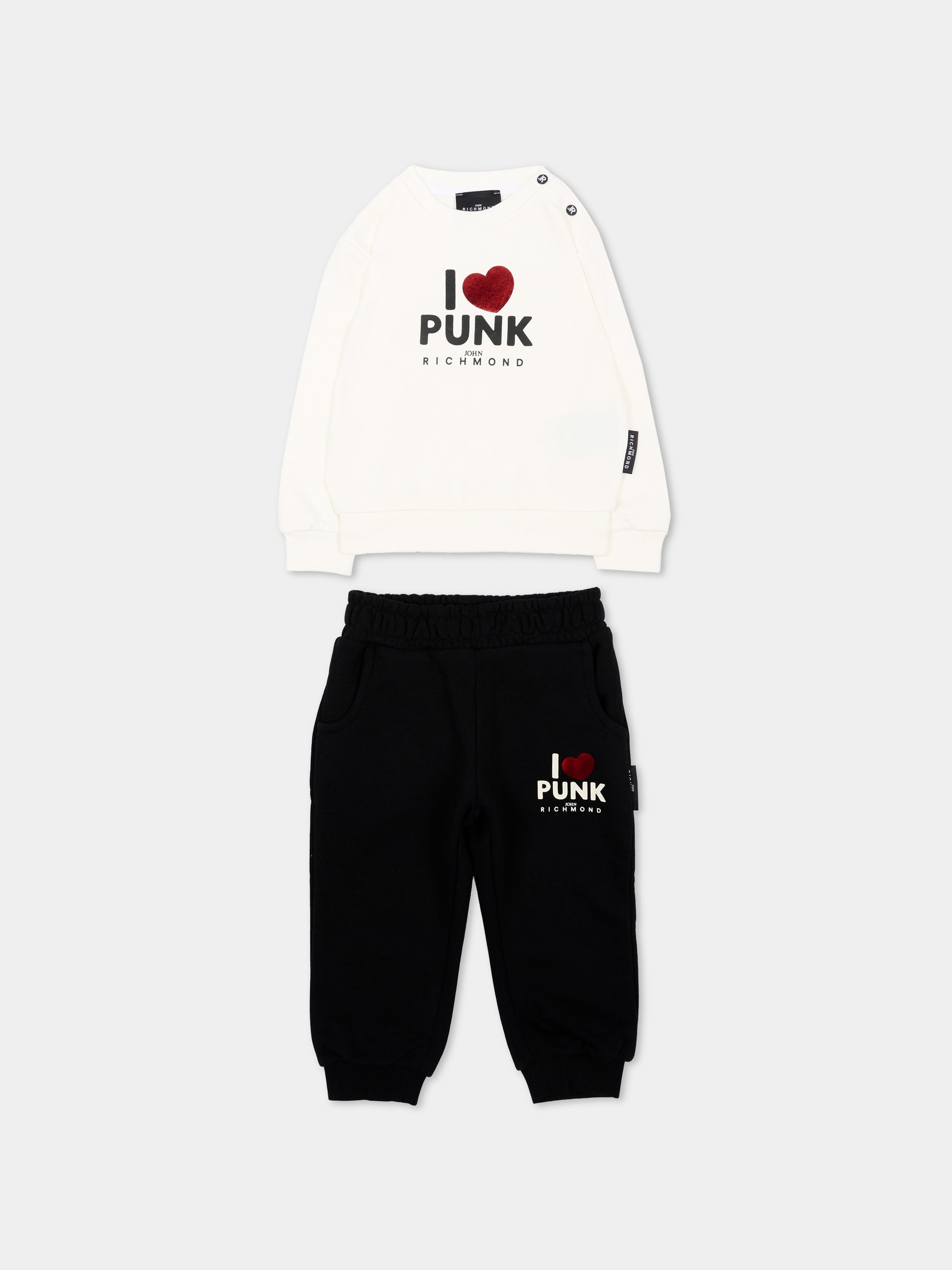 Completo sportivo avorio per neonata con logo,Richmond,RIA26080CF O-WHT/BLK OFF-WHITE
