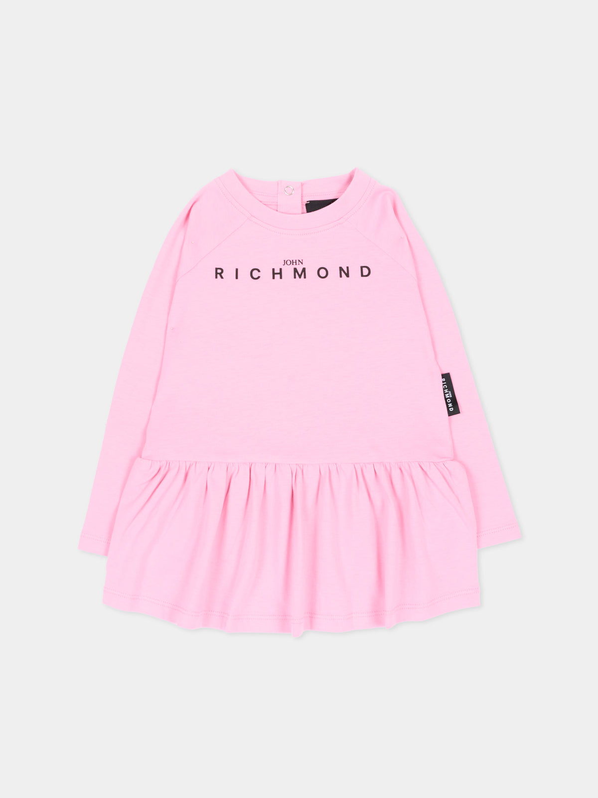 Vestito a manica lunga rosa per neonata con logo,Richmond,RIA26019VE PINK_BEG. PINK BEGONIA