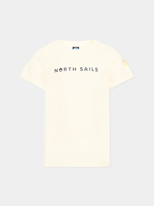 T-shirt a manica corta avorio per bambino con logo,North Sails,NBA26058TS OFF-WHITE
