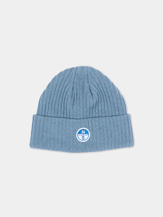 Berretto celeste per bambino con logo,North Sails,NBA26096HA BLUE STEEL