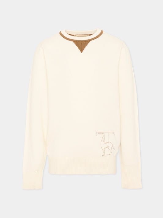 Maglione avorio per bambino con logo,Trussardi Junior,TBA26038MA O-WHITE/C. OFF-WHITE