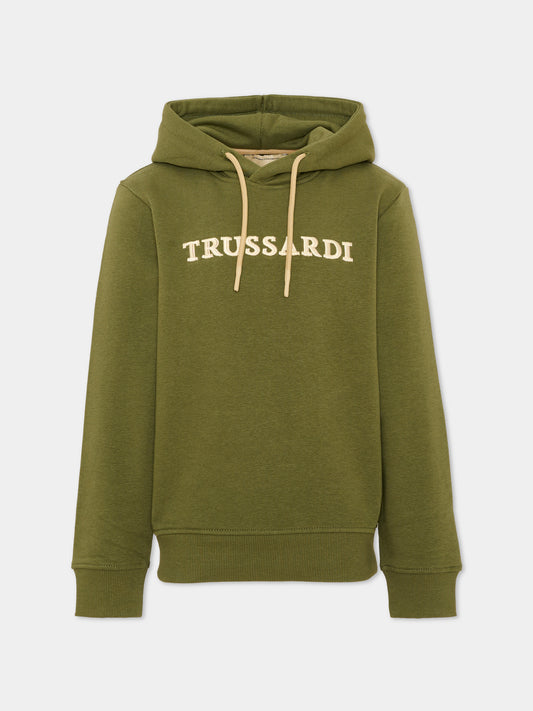 Felpa con cappuccio verde per bambino con logo,Trussardi Junior,TBA26062FE CYPRESS CYPRESS