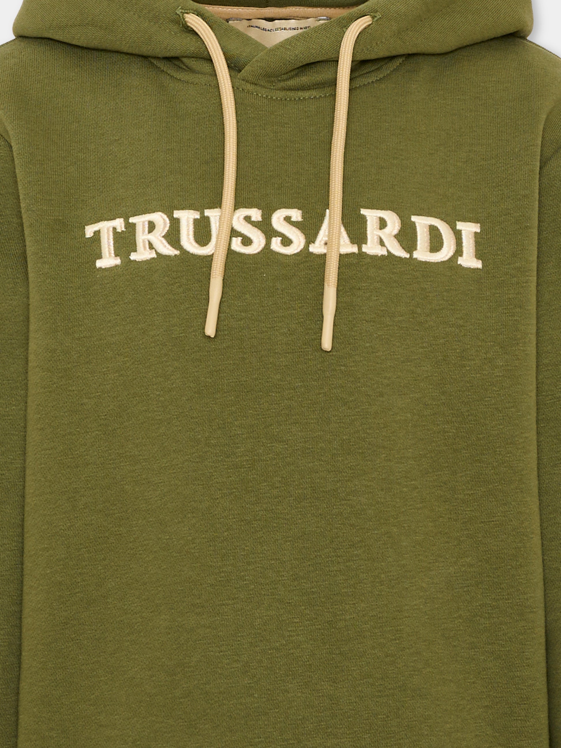 Felpa con cappuccio verde per bambino con logo,Trussardi Junior,TBA26062FE CYPRESS CYPRESS