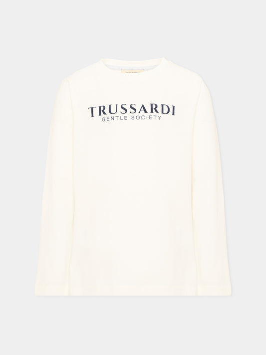 T-shirt avorio per bambino con logo,Trussardi Junior,TBA26007TS OFF-WHITE OFF-WHITE
