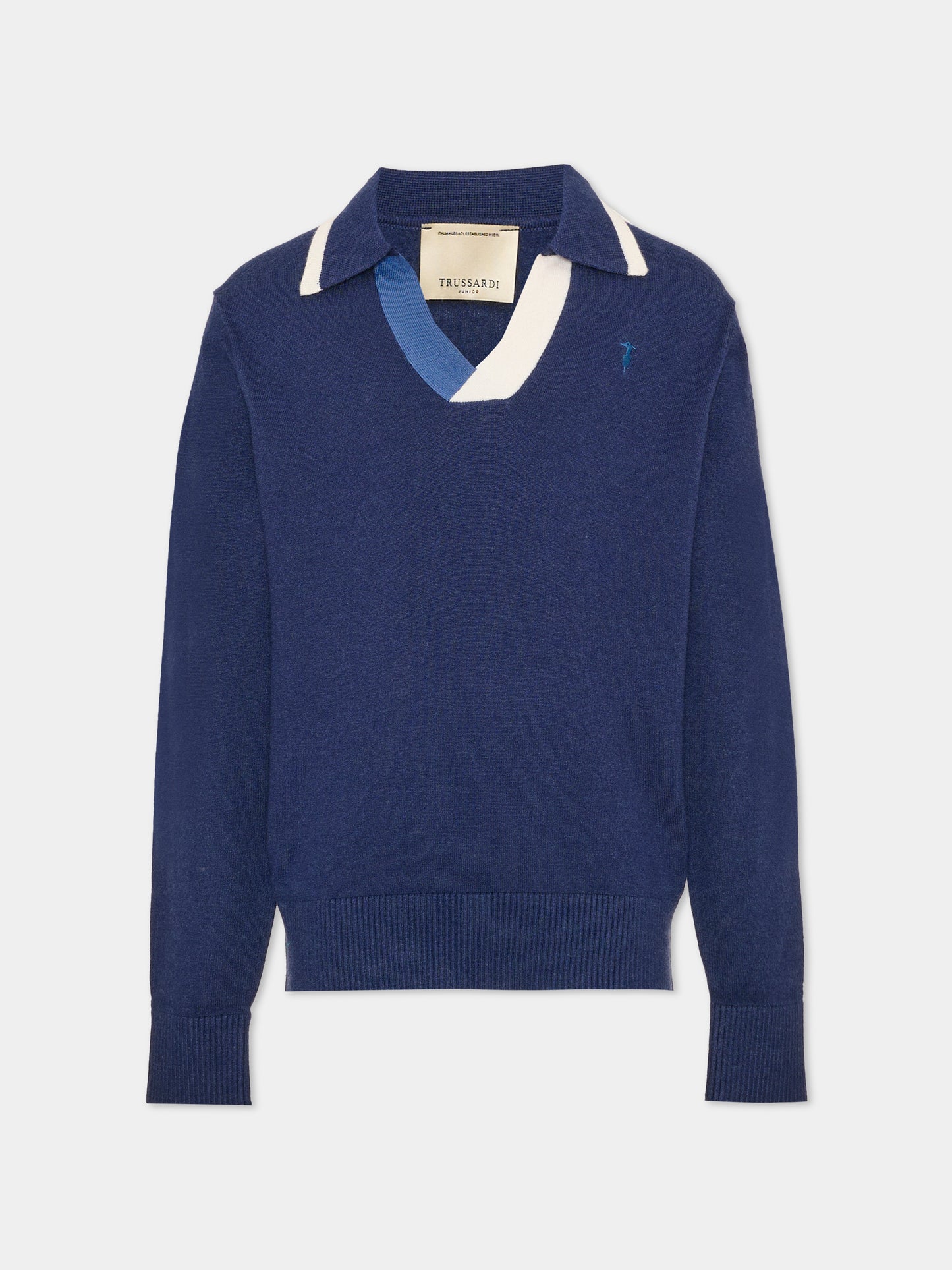 Maglione blu per bambino con ricamo,Trussardi Junior,TBA26033PO BLUE_N/A/O BLUE NAVAL